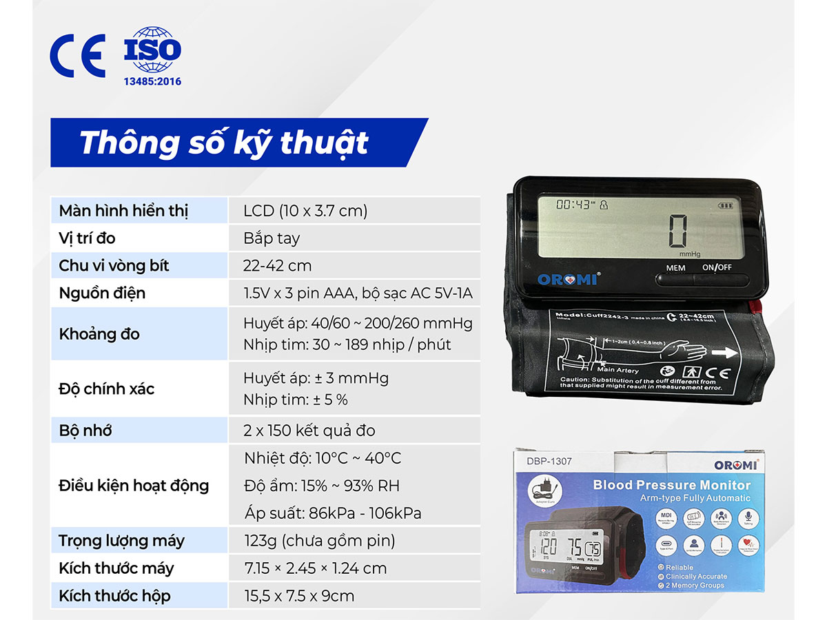 Máy đo huyết áp điện tử bắp tay Oromi DBP-1307