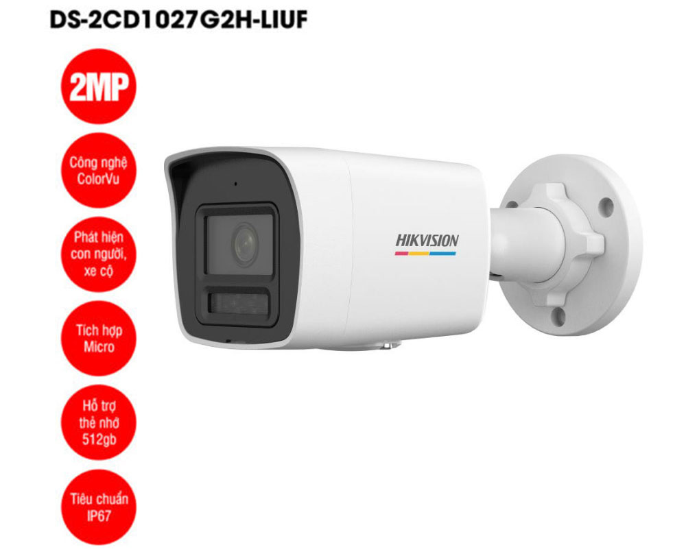 Camera IP 2MP thân trụ Hikvision DS-2CD1027G2H-LIUF