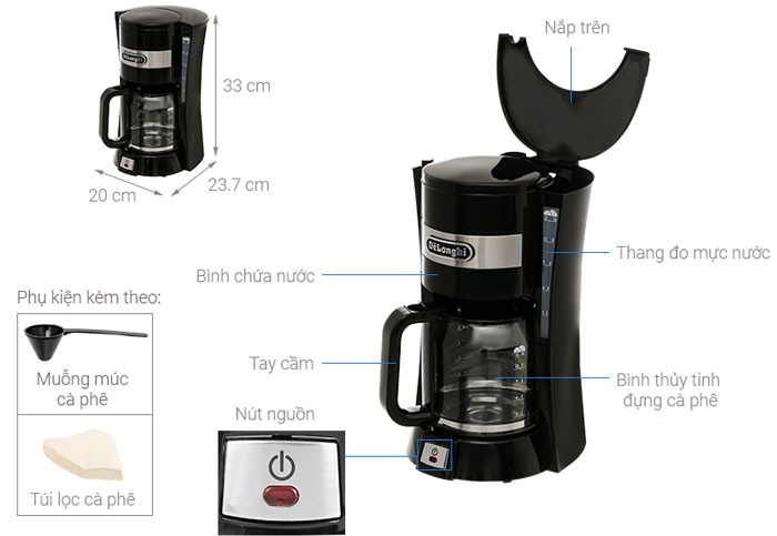 Cấu tạo và kích thước của máy pha cà phê Delonghi ICM15210.1