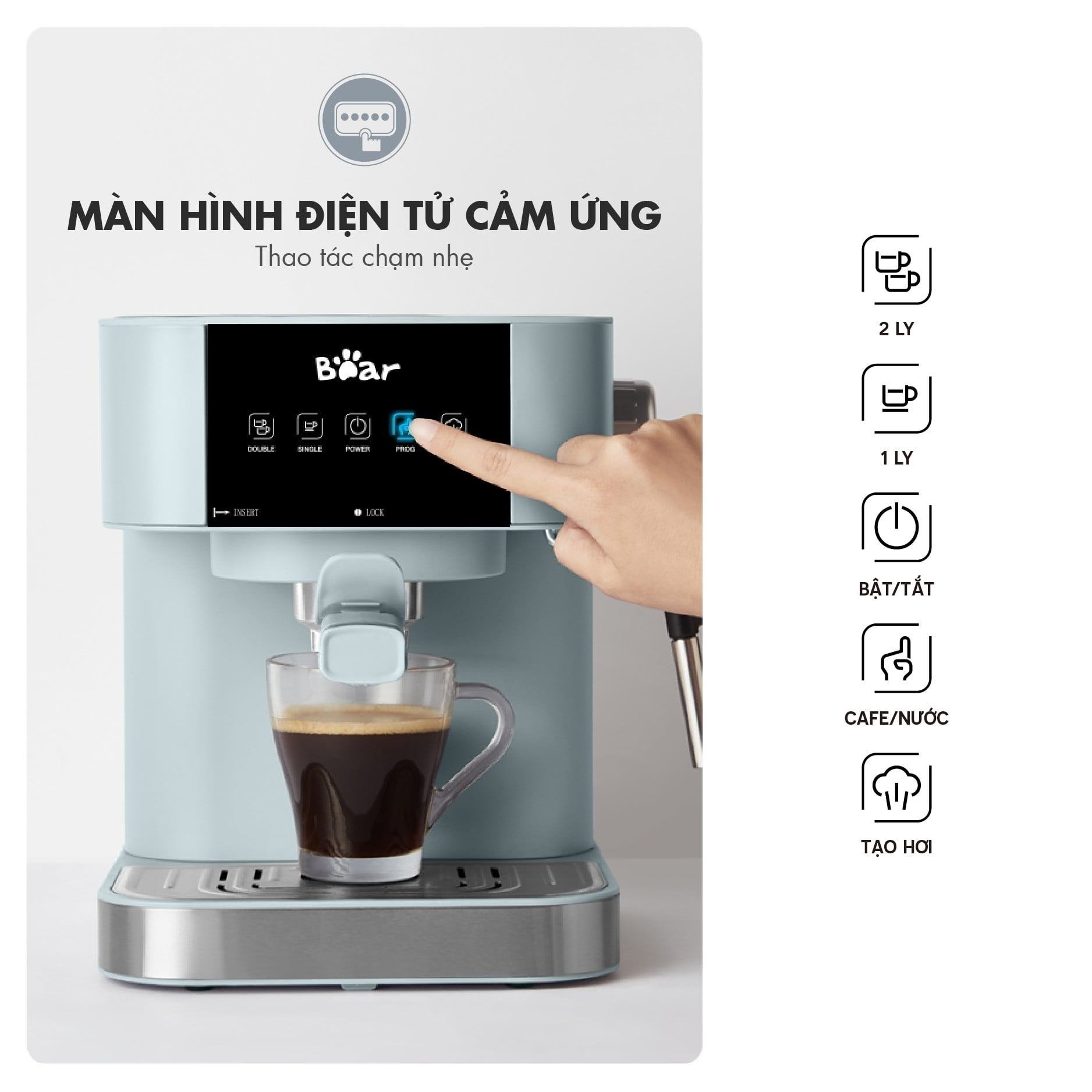 Máy pha cà phê bán tự động Bear CF-B15V1 có bảng điều khiển cảm ứng 
