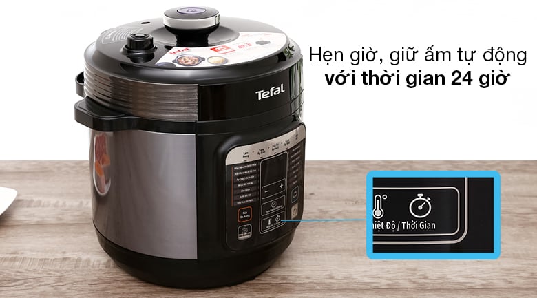 Nồi áp suất Tefal CY601868 có thể hẹn giờ nấu và giữ ấm lên đến 24 tiếng