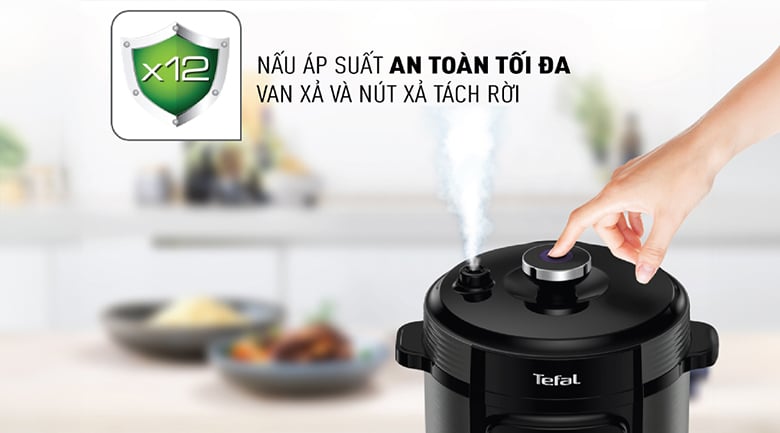 Van an toàn của nồi áp suất Tefal được thiết kế tách rời nút xả áp suất