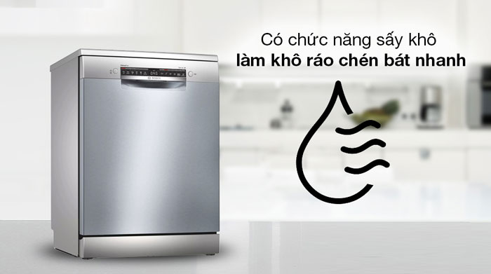 máy rửa bát Bosch Serie 4 SMS4HCI48E tích hợp công nghệ sấy tăng cường giúp bát đĩa luôn khô ráo