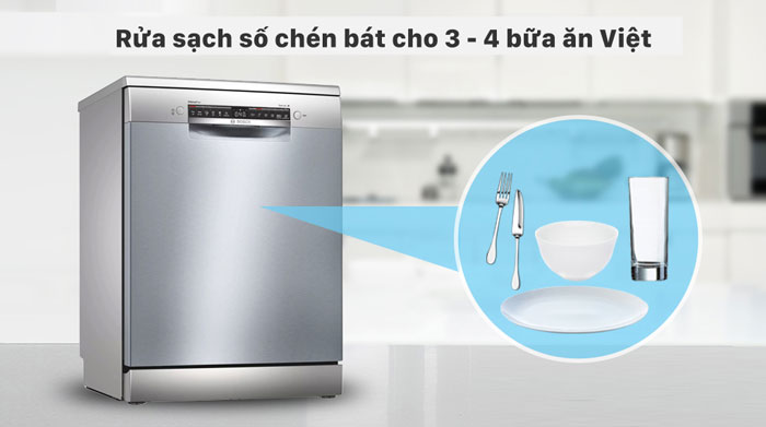 máy rửa bát Bosch Serie 4 SMS4HCI48E có thể rửa được 3 - 4 bữa ăn Việt