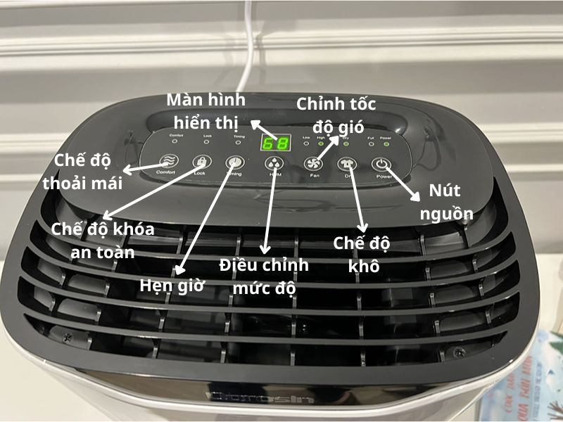 Bảng điều khiển của máy hút ẩm Airko ER-612