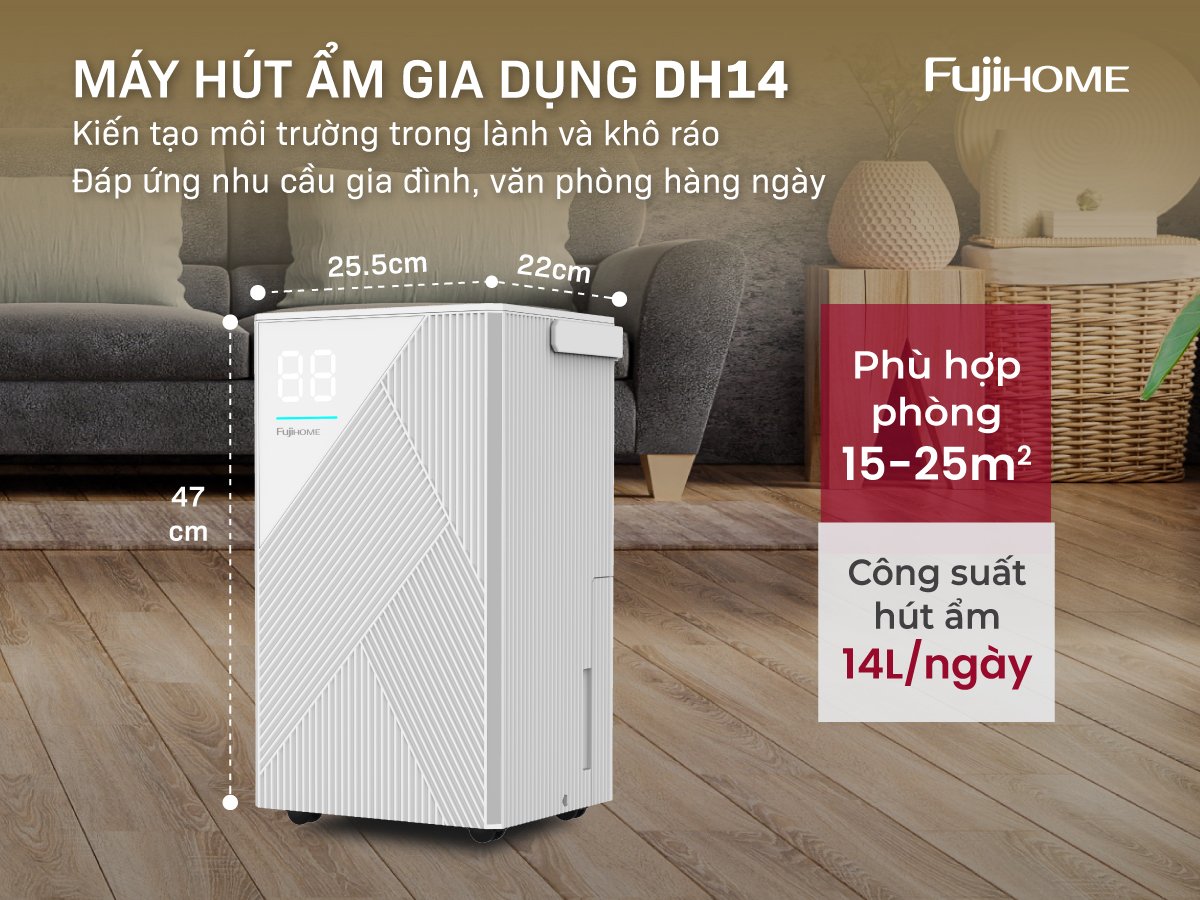 Máy hút ẩm dân dụng Fujihome DH14