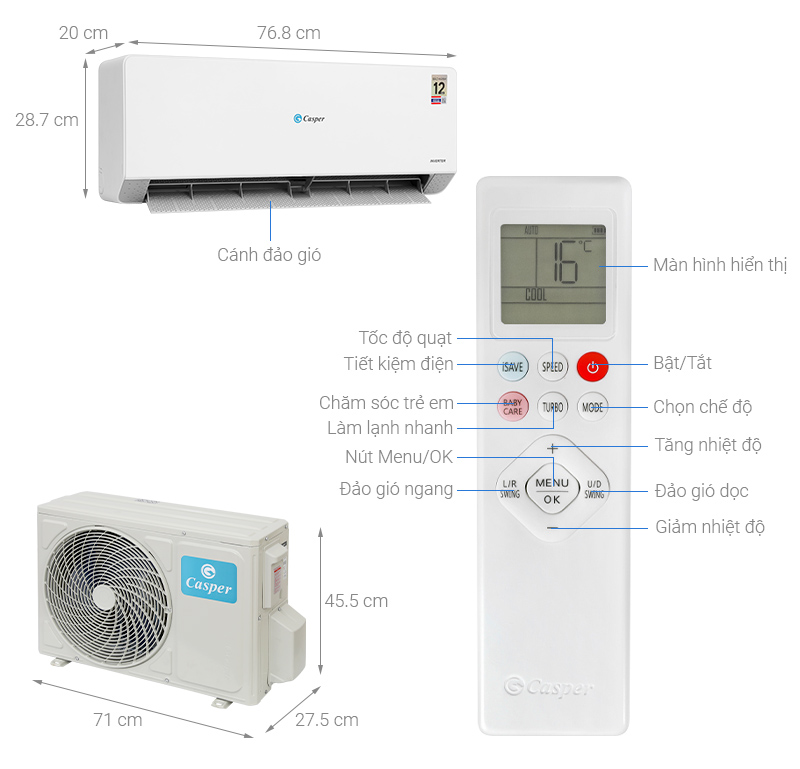 Máy lạnh Casper Inverter 1HP QC-09IU36A