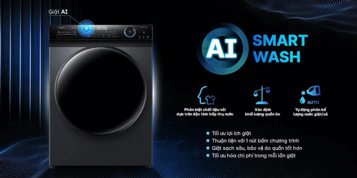 Máy giặt AQUA AW10-BP4959U1K(B) ứng dụng công nghệ AI Smart Wash