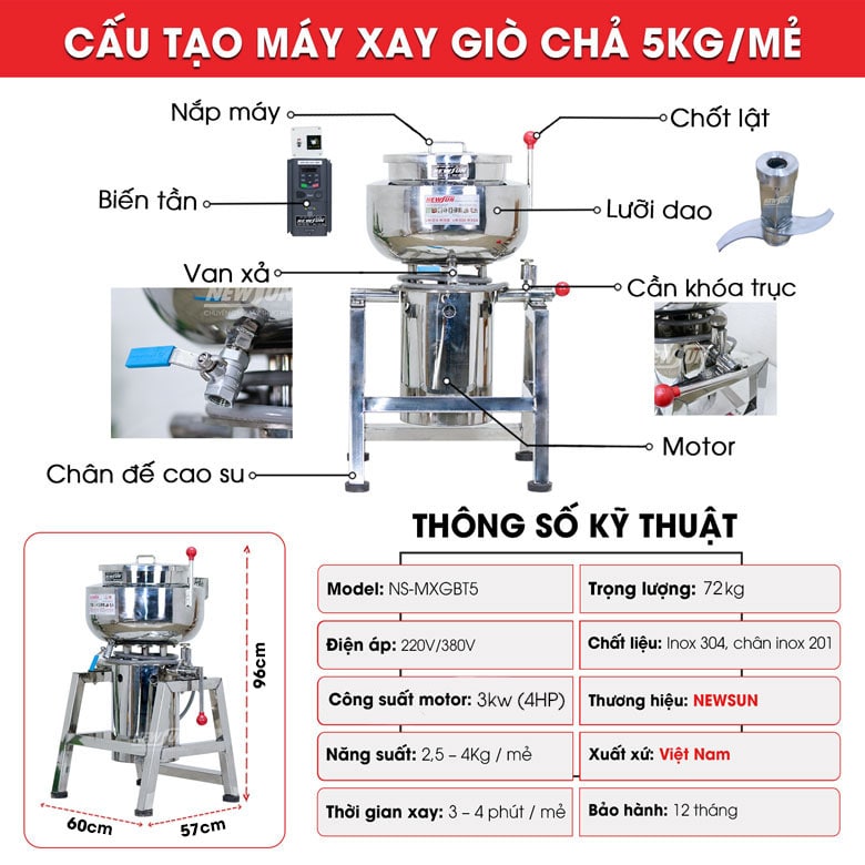 Máy xay giò chả NewSun 5kg/mẻ