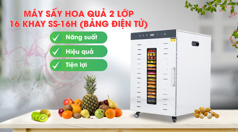 Máy sấy hoa quả 2 lớp 16 khay NewSun SS-16H