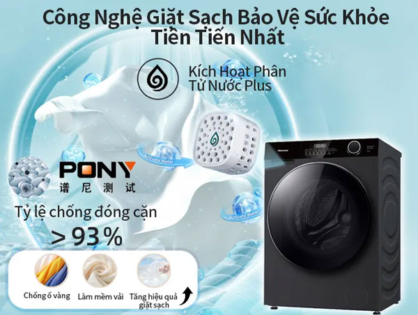 Máy giặt sấy Hisense WD105M3 còn sử dụng công nghệ Activate Water Plus hiện đại