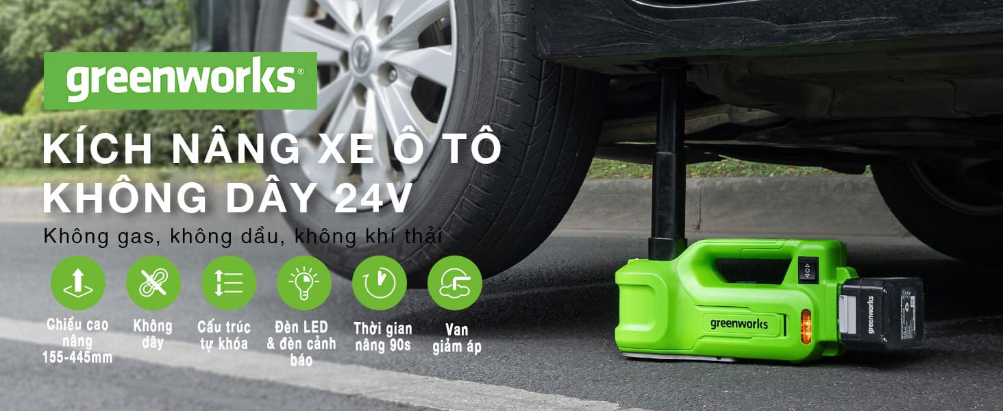 Kích nâng xe ô tô mini cầm tay dùng pin Greenworks 24V ‎JKG301