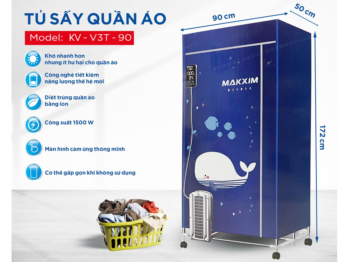 Tủ sấy quần áo thông minh Makxim KV-V3T-90 (1.600W)