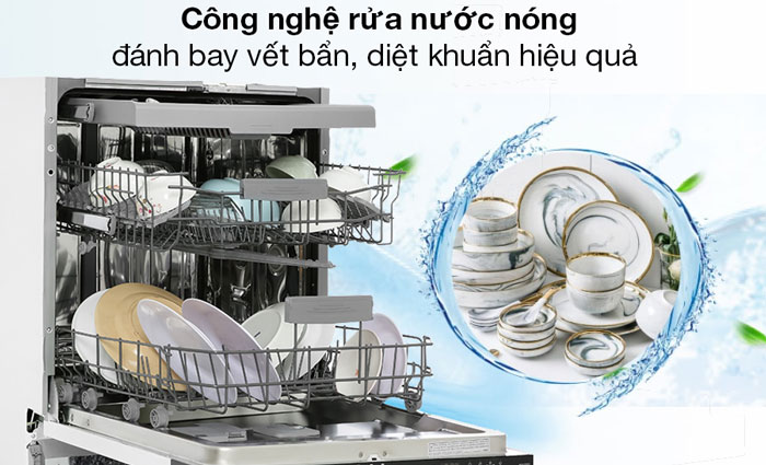 Máy rửa chén bát âm Hafele HDW-FI60D còn được ứng dụng công nghệ rửa nước nóng hiện đại