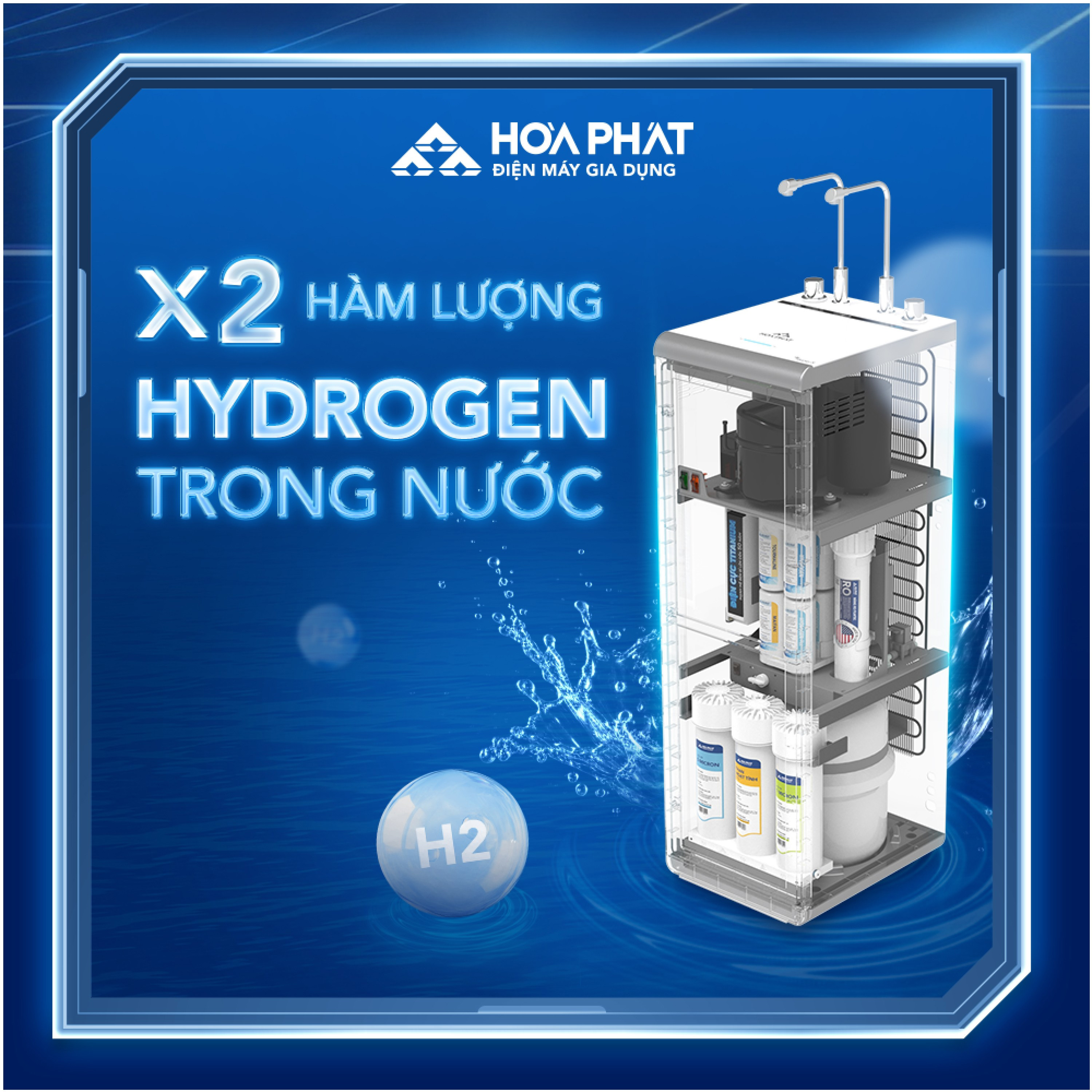 Máy lọc nước Hòa Phát Hydrogen ion kiềm RO nóng lạnh HyperS HPA885