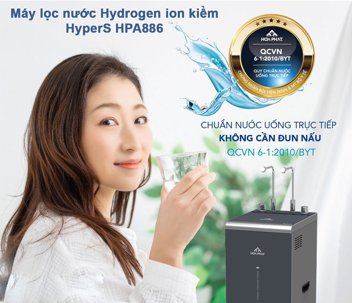 Máy lọc nước Hòa Phát Hydrogen ion kiềm RO nóng lạnh HyperS HPA886