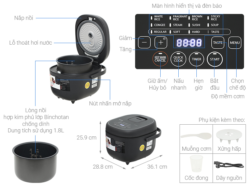 Nồi cơm điện tử 1.8 lít Toshiba RC-18DR4TVN
