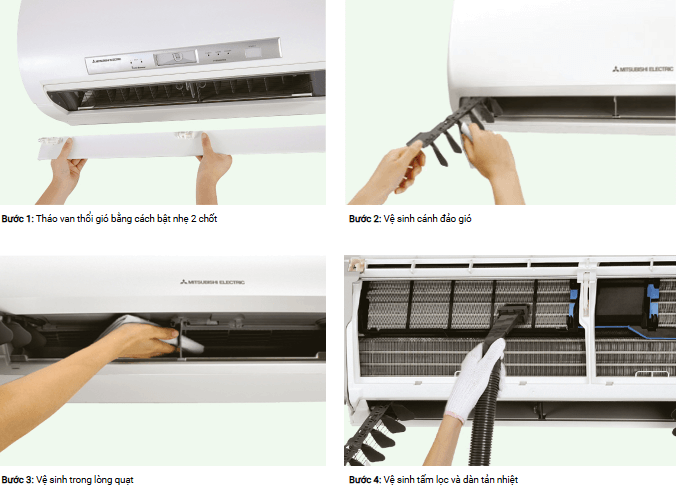 Các bước vệ sinh điều hòa 1 chiều Mitsubishi Electric MS/MU-JS25VF