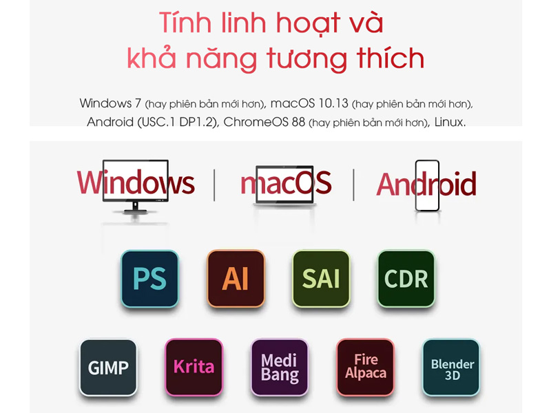 Bảng vẽ XP-Pen Artist 15.6 Pro V2-16K tương thích nhiều hệ điều hành