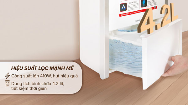 Sharp DW-D20A-W còn được tích hợp bình chứa nước dung tích 4,2 lít 