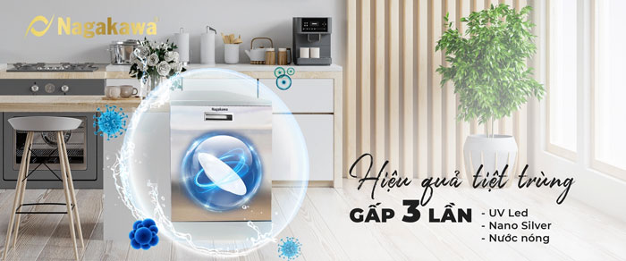 Máy rửa bát Nagakawa NK15D06M nâng cao hiệu quả tiệt trùng gấp 3 lần