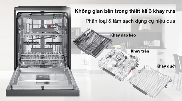 Samsung DW60CG550FSGSV có thiết kế 3 khay rửa 