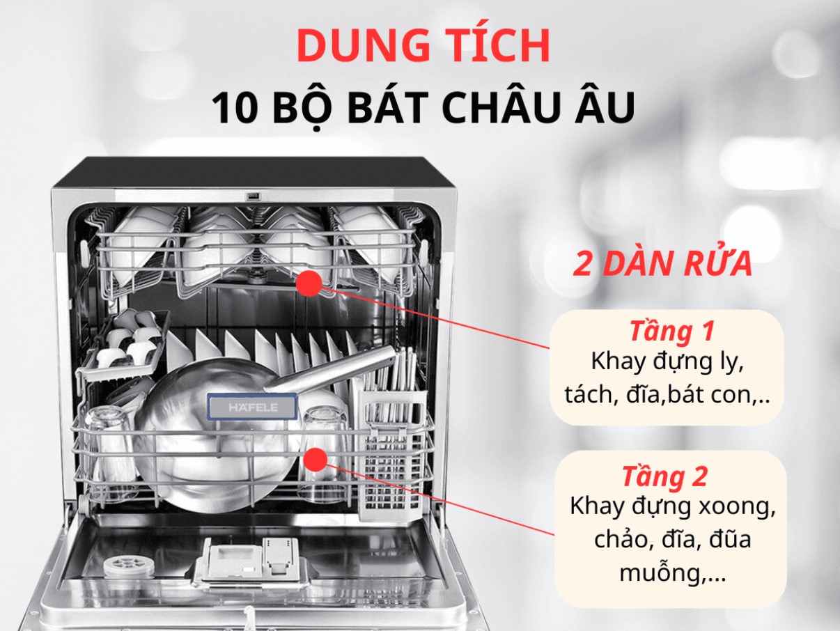 Máy rửa chén để bàn Hafele HDW-T5551B có dung lượng 10 bộ