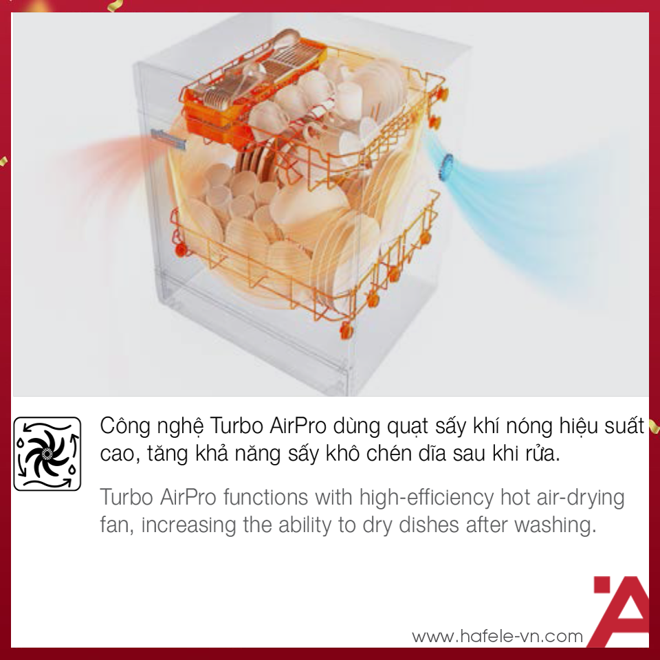 Máy rửa chén để bàn Hafele HDW-T5551B ứng dụng công nghệ sấy khô tăng cường
