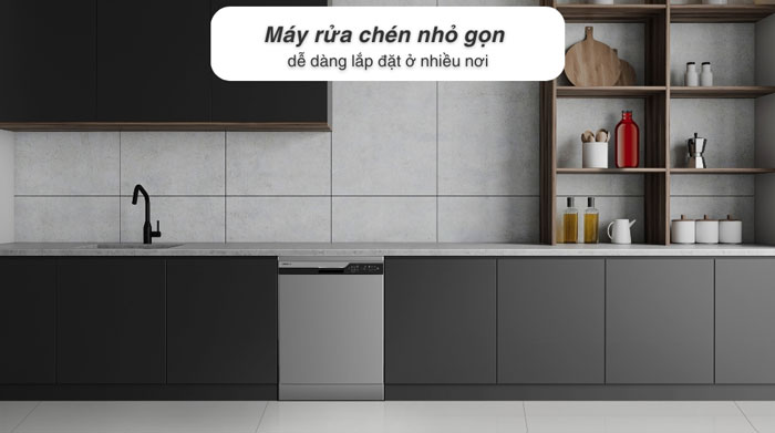 máy rửa chén độc lập Hitachi HDF-F146VX có thiết kế hiện đại, sang trọng