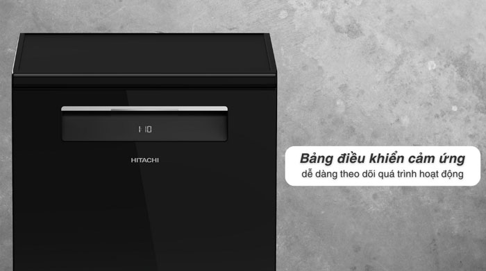 Bảng điều khiển của máy rửa chén Hitachi HDF-F158CVGB có thiết kế dạng cảm ứng hiện đại