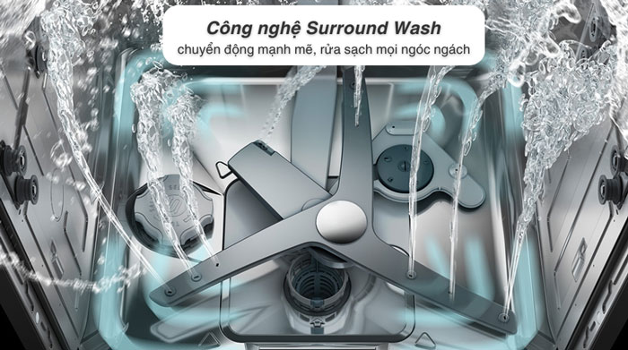 máy rửa chén độc lập Hitachi HDF-F158CVGB sử dụng công nghệ rửa đa chiều Surround Wash