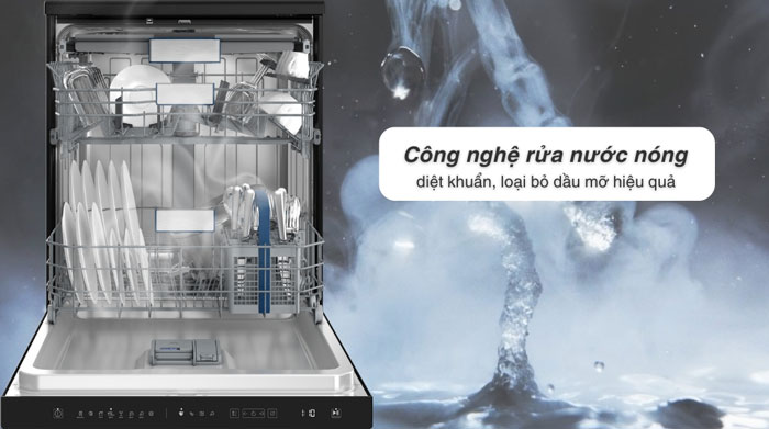 máy rửa chén độc lập Hitachi HDF-F158CVGB sử dụng công nghệ rửa nước nóng hiện đại
