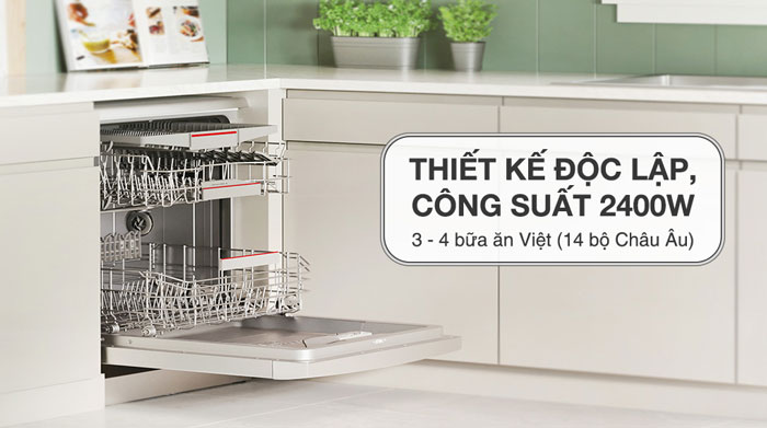 Máy rửa bát độc lập Bosch SMS6ZCI37Q này hoạt động với công suất đạt 2400W 
