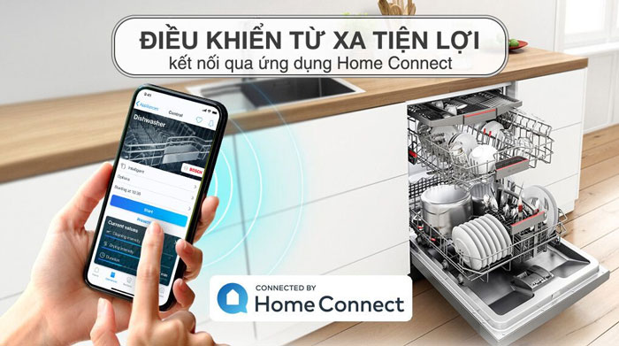 Bosch SMS6ZCI37Q có nhiều tính năng tiện ích như kết nối và điều khiển từ xa thông qua điện thoại