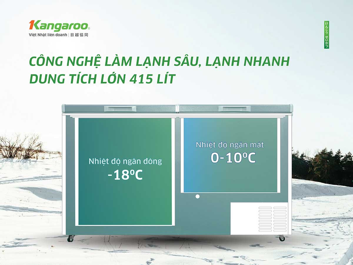 Tủ đông kháng khuẩn 2 ngăn 2 cánh Kangaroo 415 lít KG415G2D