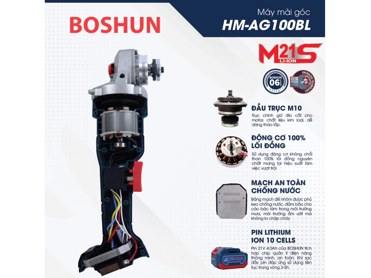 Máy mài, cắt dùng pin Boshun BS-AG100BL