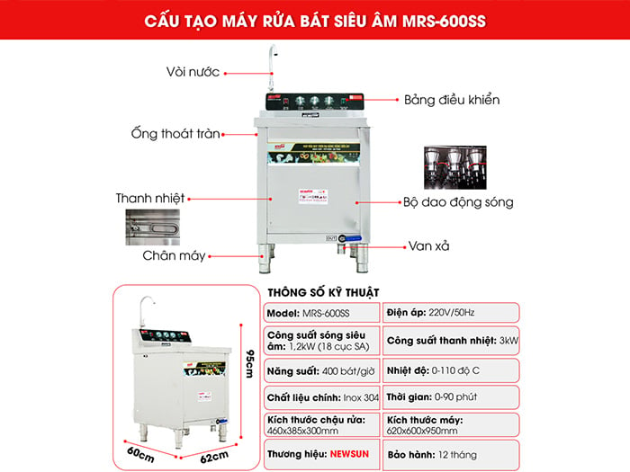 Máy rửa bát siêu âm chậu đơn NewSun NS-600