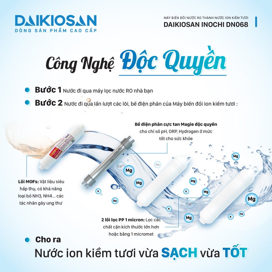 Máy lọc nước ion kiềm tươi Daikiosan DN068