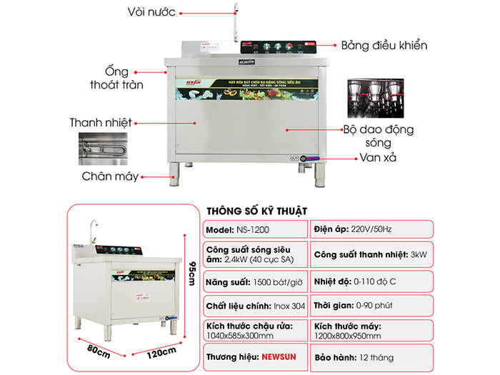 Máy rửa bát sóng siêu âm chậu đơn NewSun NS-1200