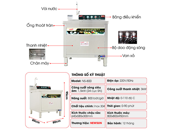 Máy rửa bát sóng siêu âm chậu đơn NewSun NS-800