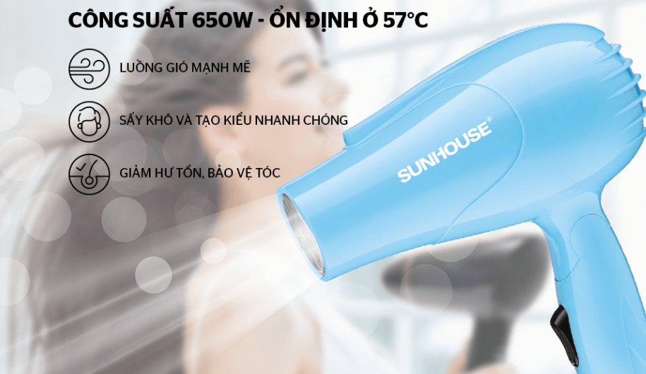 Sunhouse SHD2305 được trang bị công suất hoạt động mạnh mẽ, làm khô nhanh chóng
