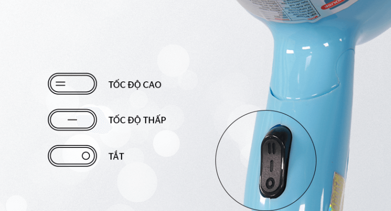 Bảng điều khiển máy sấy tóc Sunhouse SHD2305 được tích hợp ngay trên tay cầm với 2 mức tùy chỉnh nhiệt
