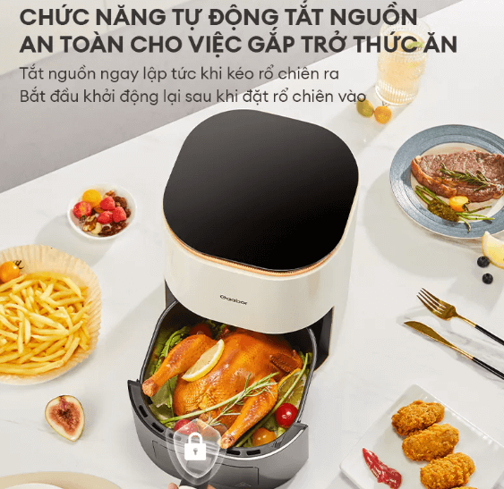 Nồi chiên AF-45T01A của Gaabor được tích hợp tính năng tự động ngắt nguồn khi kéo rổ chiên