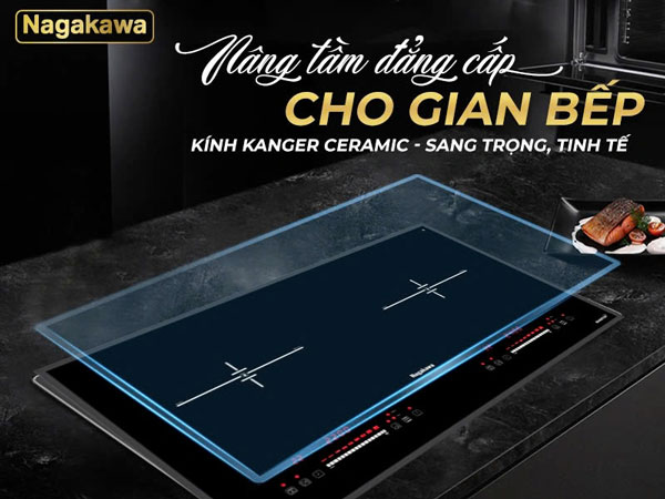 Mặt bếp đôi điện từ Inverter Nagakawa NAG1214M được làm từ chất liệu kính Kanger Ceramic