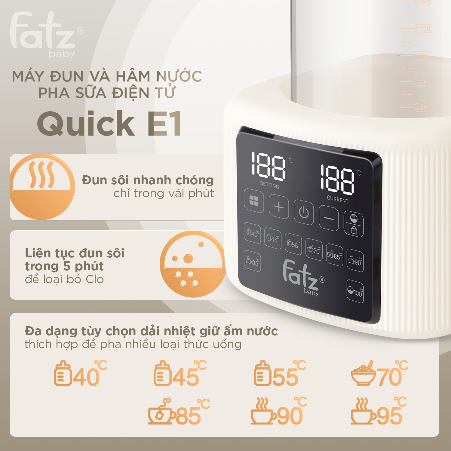 Máy đun và hâm nước pha sữa điện tử Fatzbaby Quick E1 FB3562BK