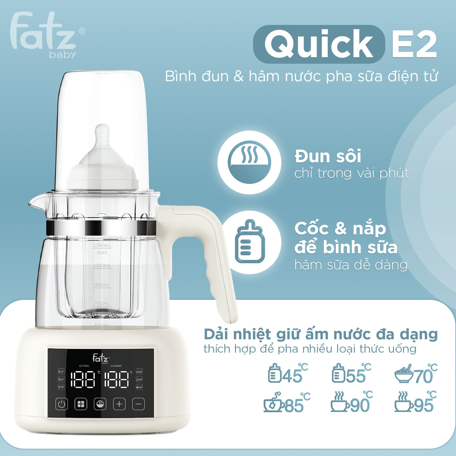 Máy đun và hâm nước pha sữa điện tử Fatzbaby Quick E2 FB3507HB