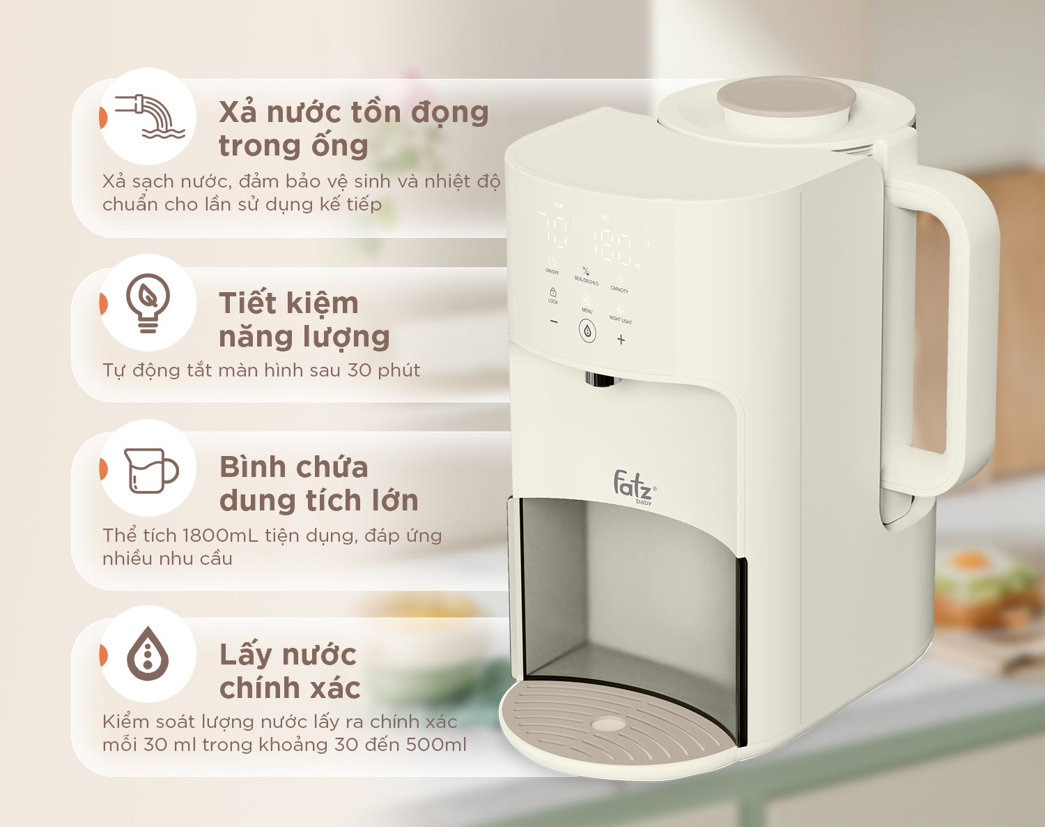 Máy đun và hâm nước pha sữa Fatzbaby Smart 9 Plus FB3821KB