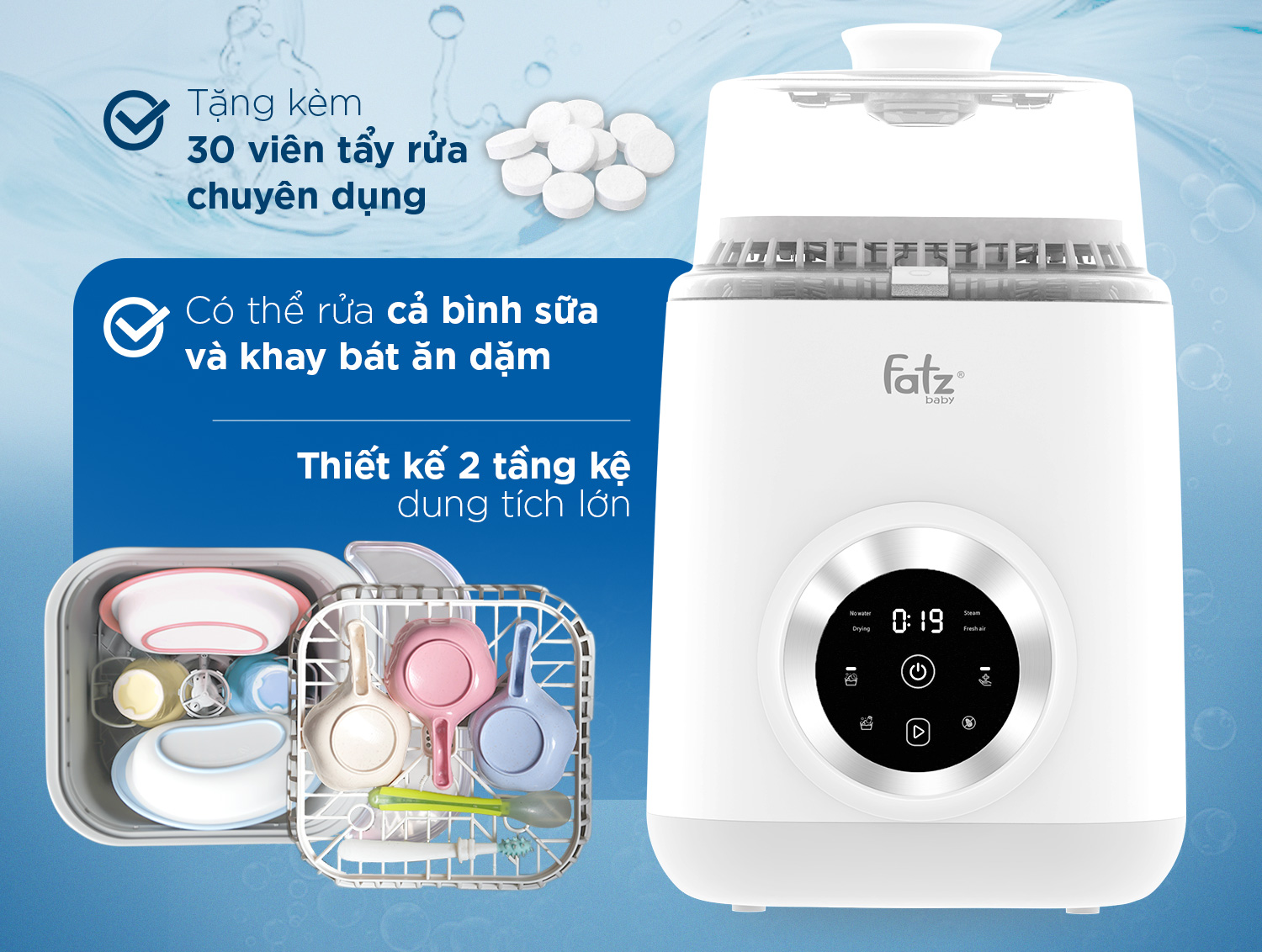 Máy rửa và tiệt trùng bình sữa Fatzbaby Cleanmax 1 FB8801MZ