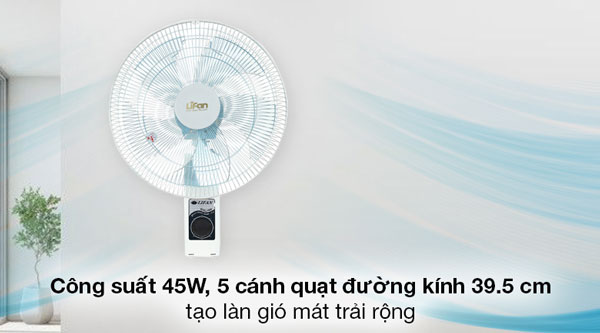 Quạt treo tường Lifan T-N2 vận hành với công suất 45W