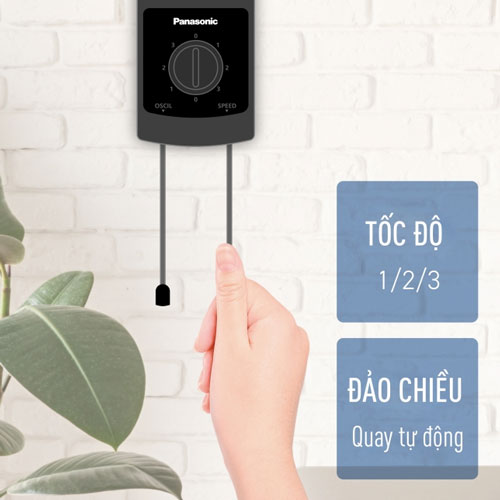Quạt treo tường Panasonic F‑50YUZ có thể điều chỉnh bằng dây giật và núm xoay